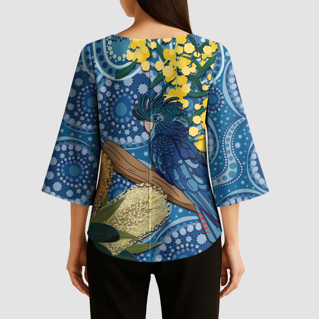 Black Cockatoo Australia Aboriginal Art Kimono Sleeve Blouse NAIDOC Week - Nature Lovers