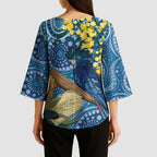 Black Cockatoo Australia Aboriginal Art Kimono Sleeve Blouse NAIDOC Week - Nature Lovers