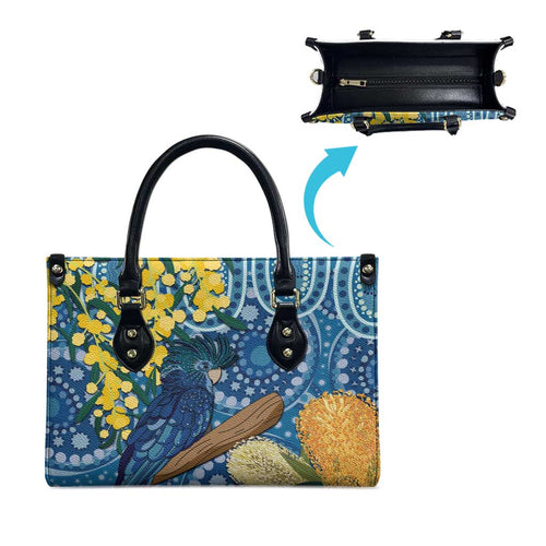 Black Cockatoo Australia Aboriginal Art Leather Bag NAIDOC Week - Nature Lovers