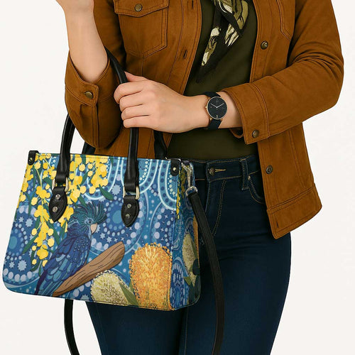Black Cockatoo Australia Aboriginal Art Leather Bag NAIDOC Week - Nature Lovers