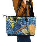 Black Cockatoo Australia Aboriginal Art Leather Tote Bag NAIDOC Week - Nature Lovers