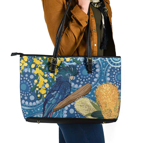 Black Cockatoo Australia Aboriginal Art Leather Tote Bag NAIDOC Week - Nature Lovers