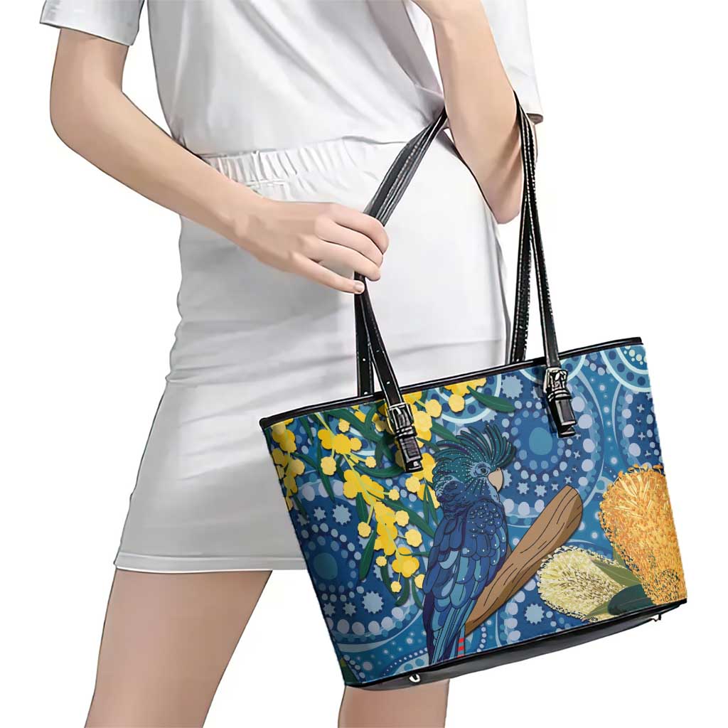 Black Cockatoo Australia Aboriginal Art Leather Tote Bag NAIDOC Week - Nature Lovers