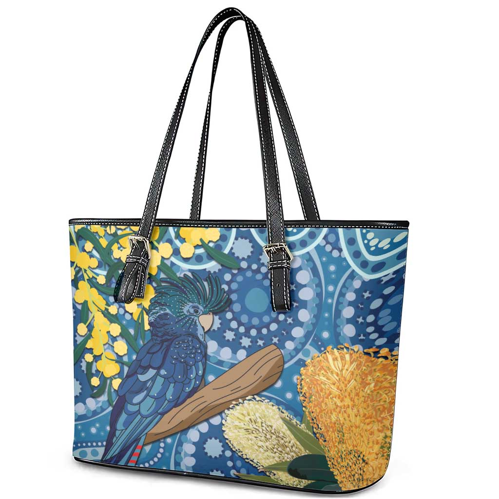 Black Cockatoo Australia Aboriginal Art Leather Tote Bag NAIDOC Week - Nature Lovers