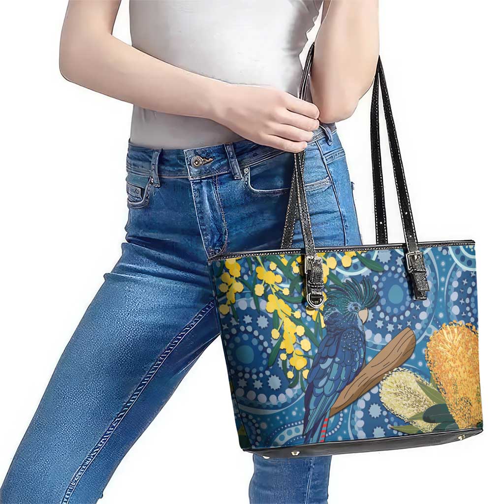 Black Cockatoo Australia Aboriginal Art Leather Tote Bag NAIDOC Week - Nature Lovers