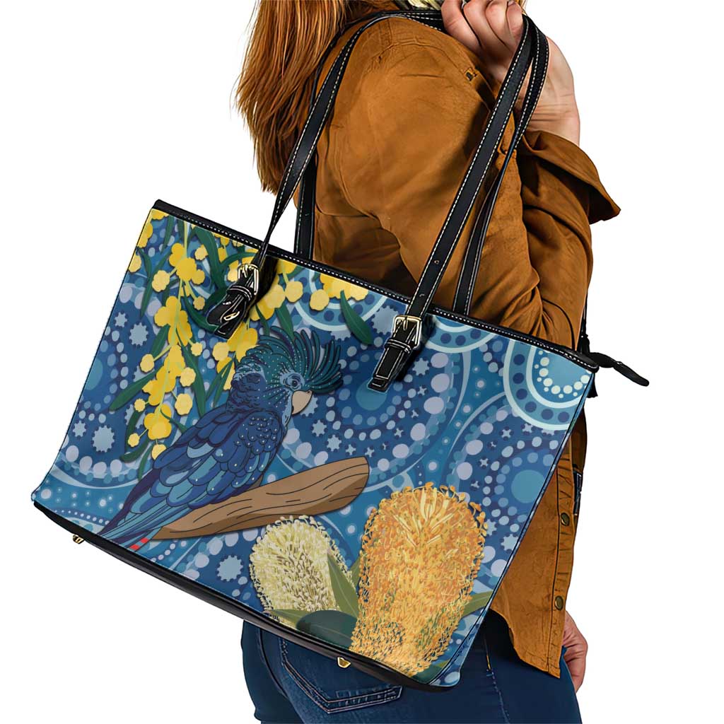 Black Cockatoo Australia Aboriginal Art Leather Tote Bag NAIDOC Week - Nature Lovers