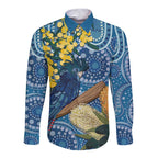 Black Cockatoo Australia Aboriginal Art Long Sleeve Button Shirt NAIDOC Week - Nature Lovers