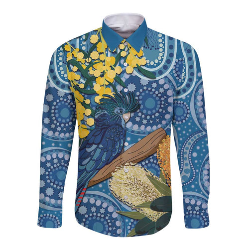 Black Cockatoo Australia Aboriginal Art Long Sleeve Button Shirt NAIDOC Week - Nature Lovers