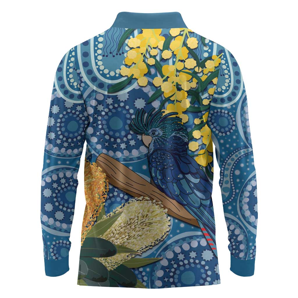 Black Cockatoo Australia Aboriginal Art Long Sleeve Polo Shirt NAIDOC Week - Nature Lovers