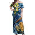 Black Cockatoo Australia Aboriginal Art Off Shoulder Maxi Dress NAIDOC Week - Nature Lovers