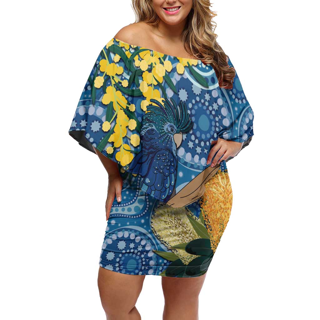 Black Cockatoo Australia Aboriginal Art Off Shoulder Short Dress NAIDOC Week - Nature Lovers