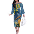 Black Cockatoo Australia Aboriginal Art Off The Shoulder Long Sleeve Dress NAIDOC Week - Nature Lovers