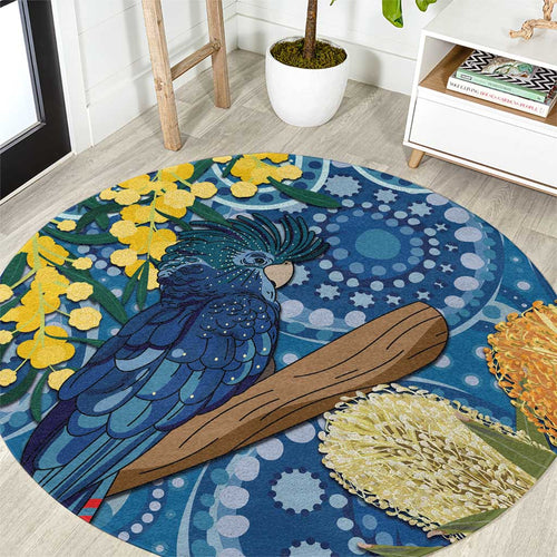 Black Cockatoo Australia Aboriginal Art Round Carpet NAIDOC Week - Nature Lovers