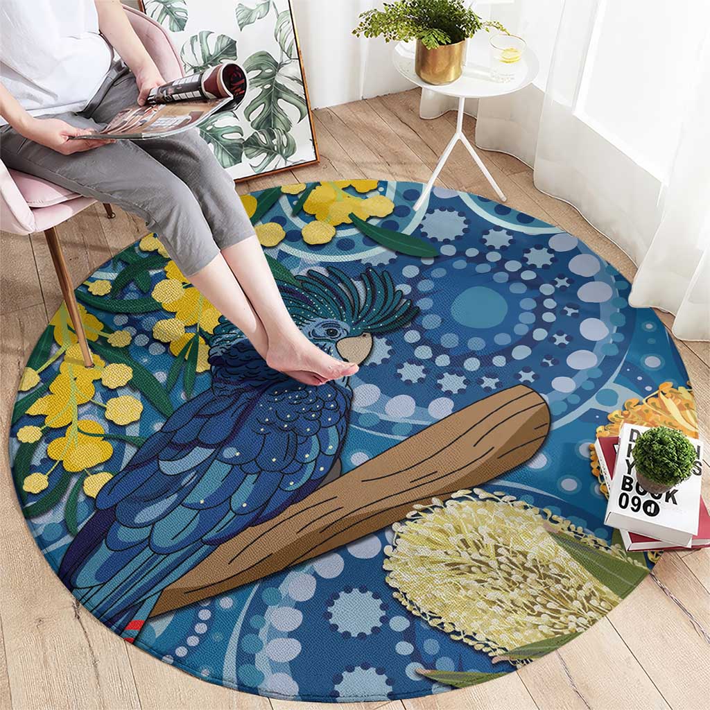 Black Cockatoo Australia Aboriginal Art Round Carpet NAIDOC Week - Nature Lovers