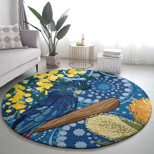 Black Cockatoo Australia Aboriginal Art Round Carpet NAIDOC Week - Nature Lovers