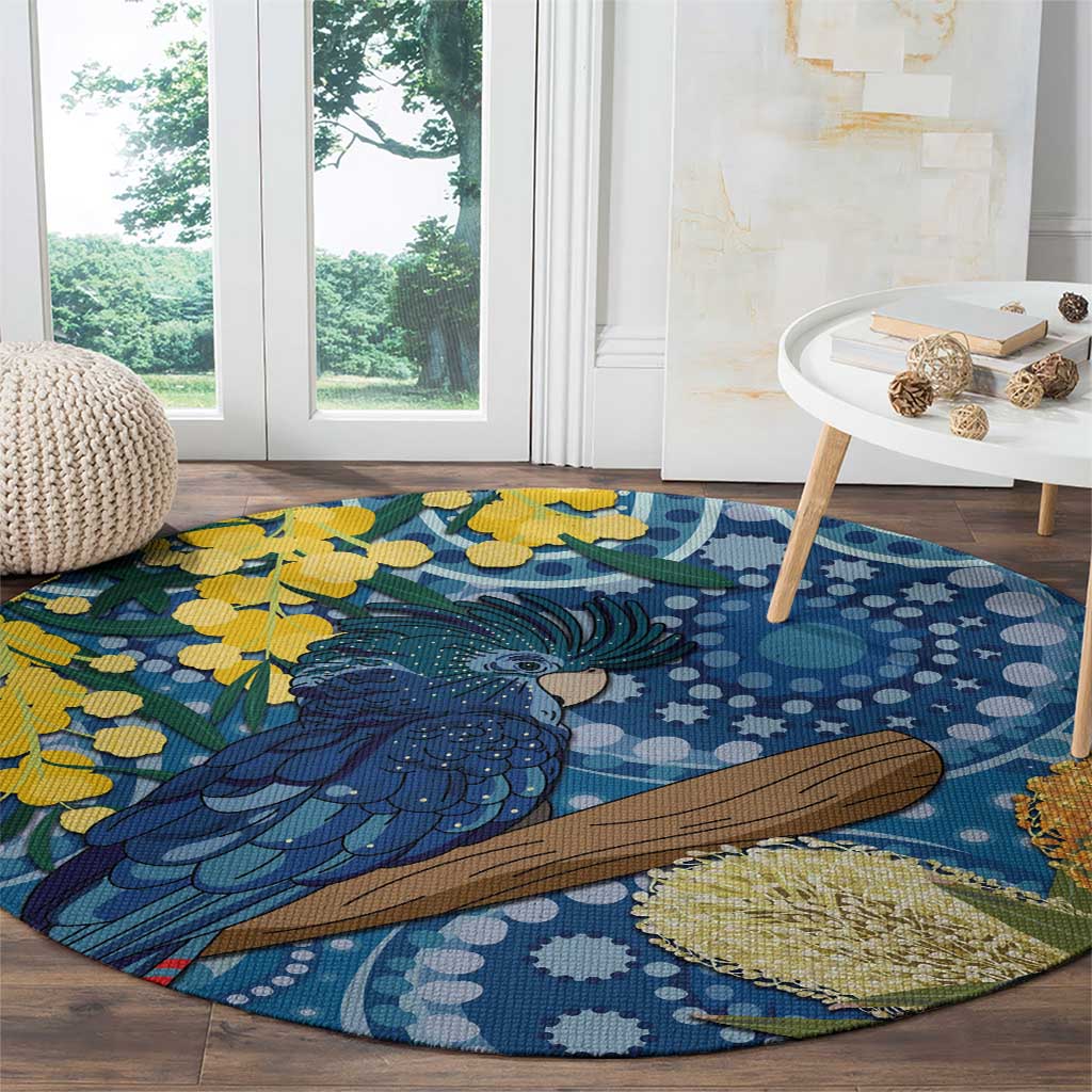 Black Cockatoo Australia Aboriginal Art Round Carpet NAIDOC Week - Nature Lovers