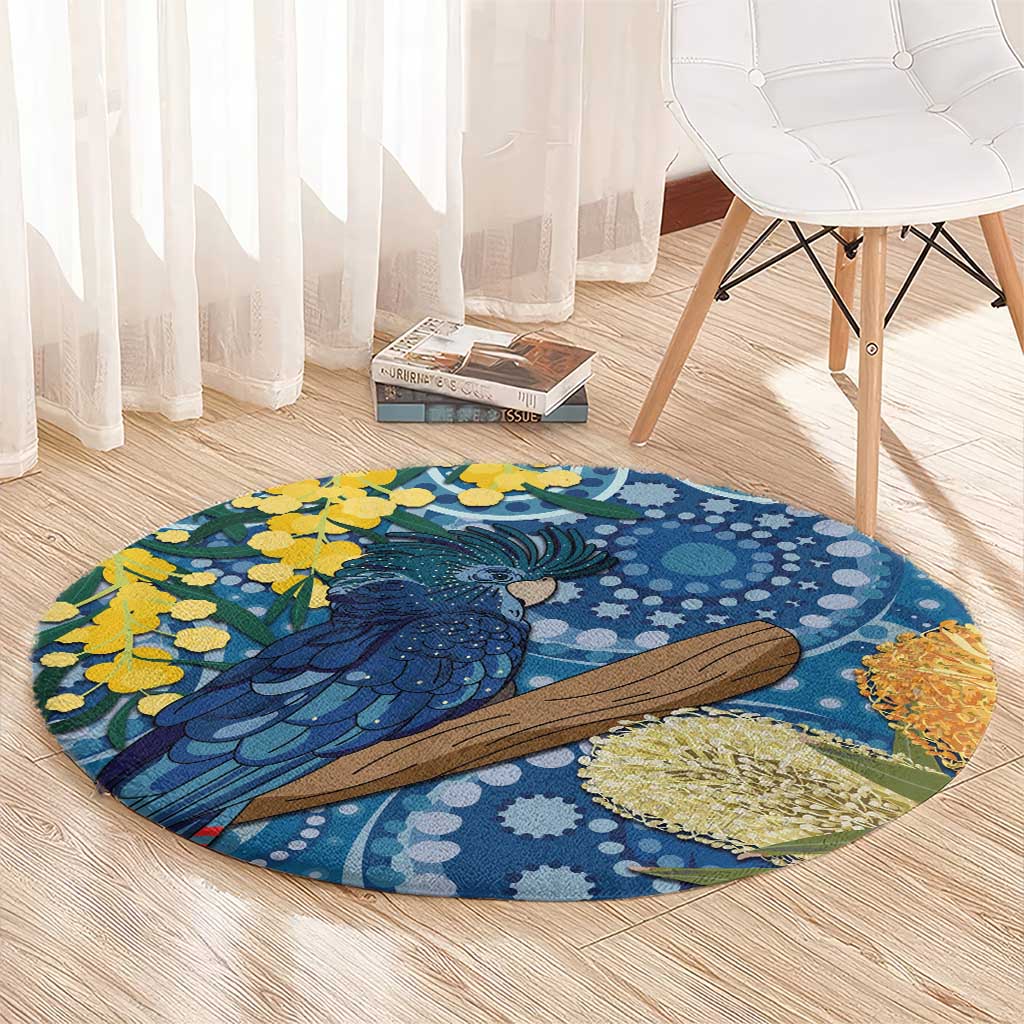 Black Cockatoo Australia Aboriginal Art Round Carpet NAIDOC Week - Nature Lovers