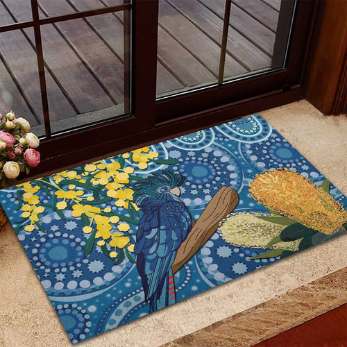Black Cockatoo Australia Aboriginal Art Rubber Doormat NAIDOC Week - Nature Lovers