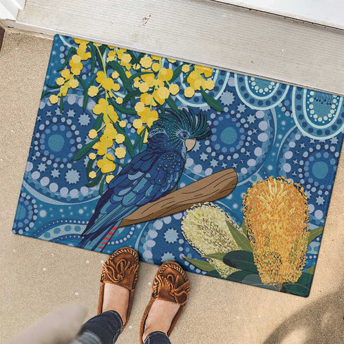 Black Cockatoo Australia Aboriginal Art Rubber Doormat NAIDOC Week - Nature Lovers