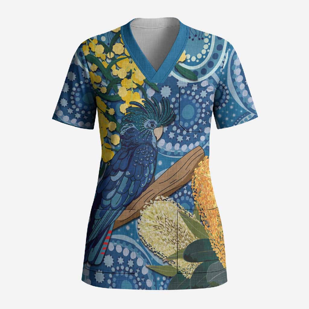 Black Cockatoo Australia Aboriginal Art Scrub Top NAIDOC Week - Nature Lovers