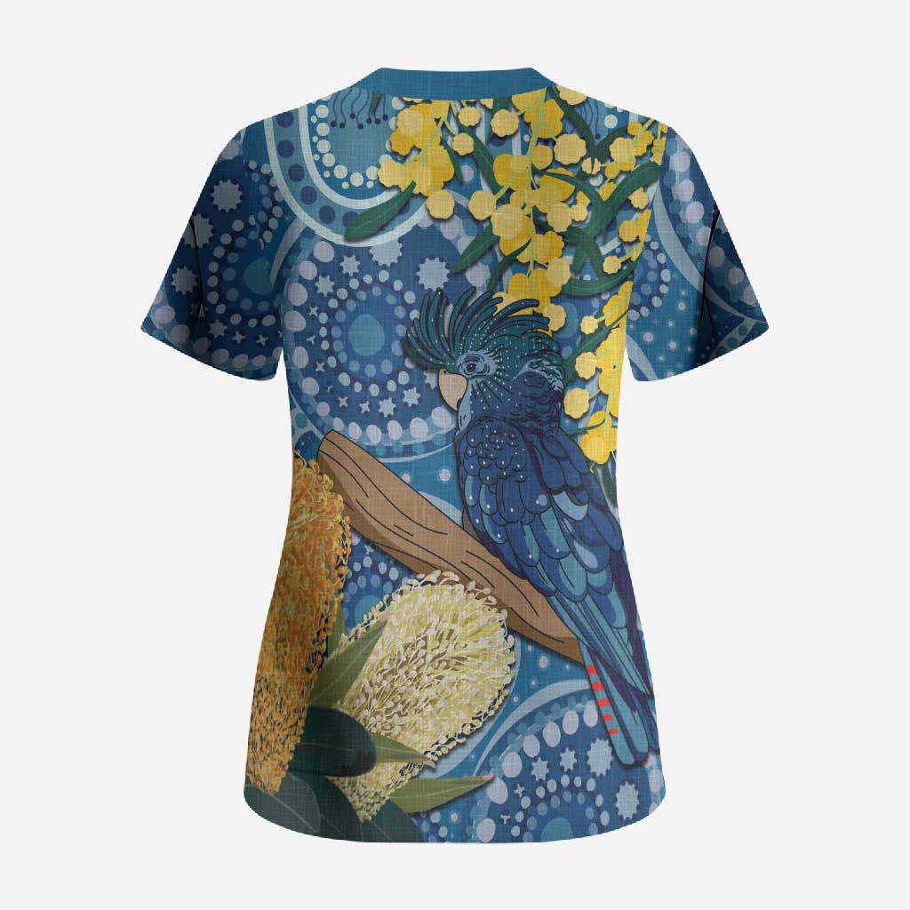 Black Cockatoo Australia Aboriginal Art Scrub Top NAIDOC Week - Nature Lovers