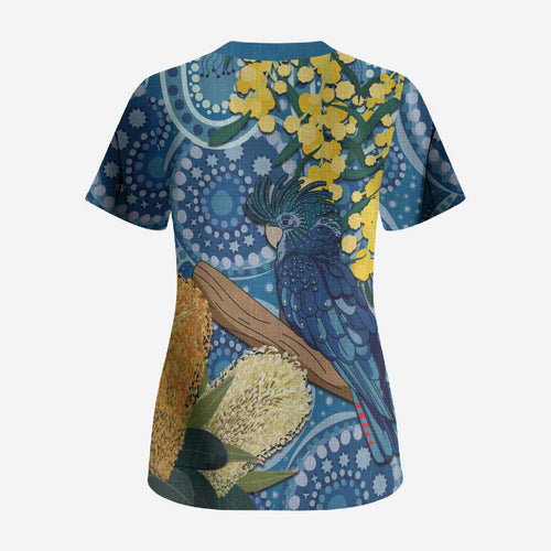 Black Cockatoo Australia Aboriginal Art Scrub Top NAIDOC Week - Nature Lovers
