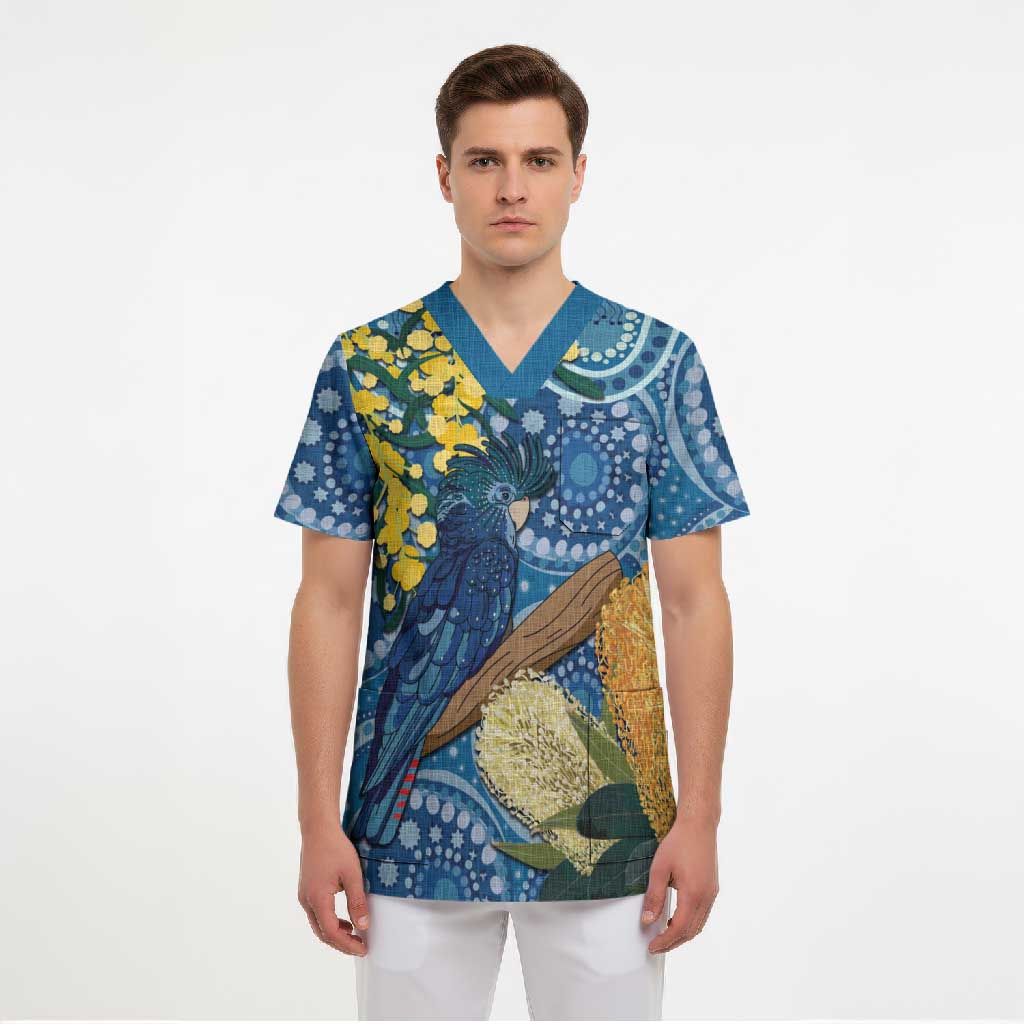 Black Cockatoo Australia Aboriginal Art Scrub Top NAIDOC Week - Nature Lovers