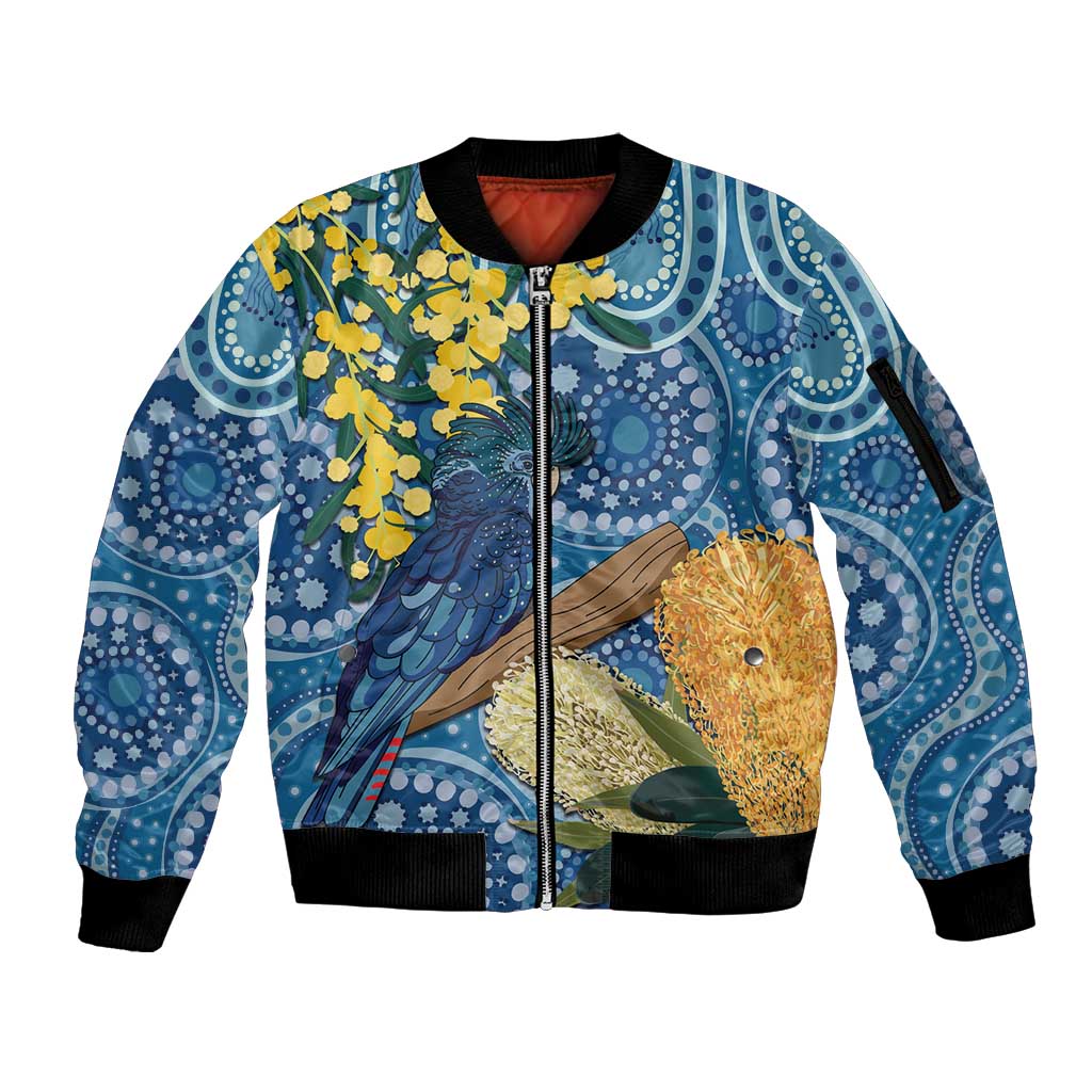 Black Cockatoo Australia Aboriginal Art Sleeve Zip Bomber Jacket NAIDOC Week - Nature Lovers