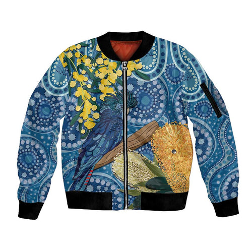 Black Cockatoo Australia Aboriginal Art Sleeve Zip Bomber Jacket NAIDOC Week - Nature Lovers