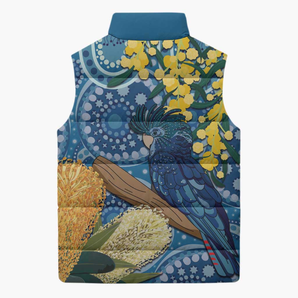 Black Cockatoo Australia Aboriginal Art Sleeveless Puffer Jacket NAIDOC Week - Nature Lovers