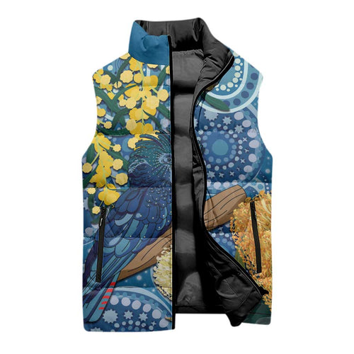 Black Cockatoo Australia Aboriginal Art Sleeveless Puffer Jacket NAIDOC Week - Nature Lovers