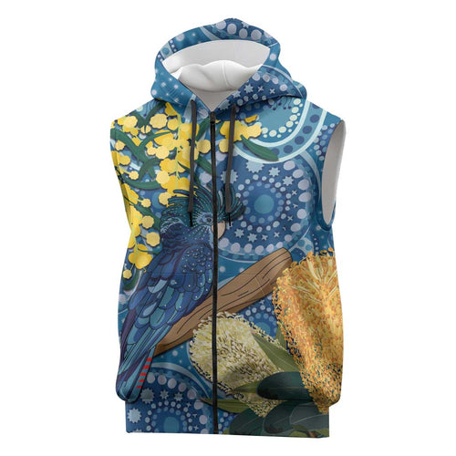 Black Cockatoo Australia Aboriginal Art Sleeveless Zip Hoodie NAIDOC Week - Nature Lovers