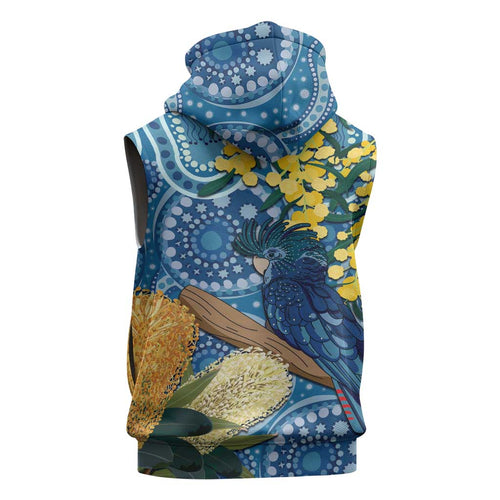 Black Cockatoo Australia Aboriginal Art Sleeveless Zip Hoodie NAIDOC Week - Nature Lovers