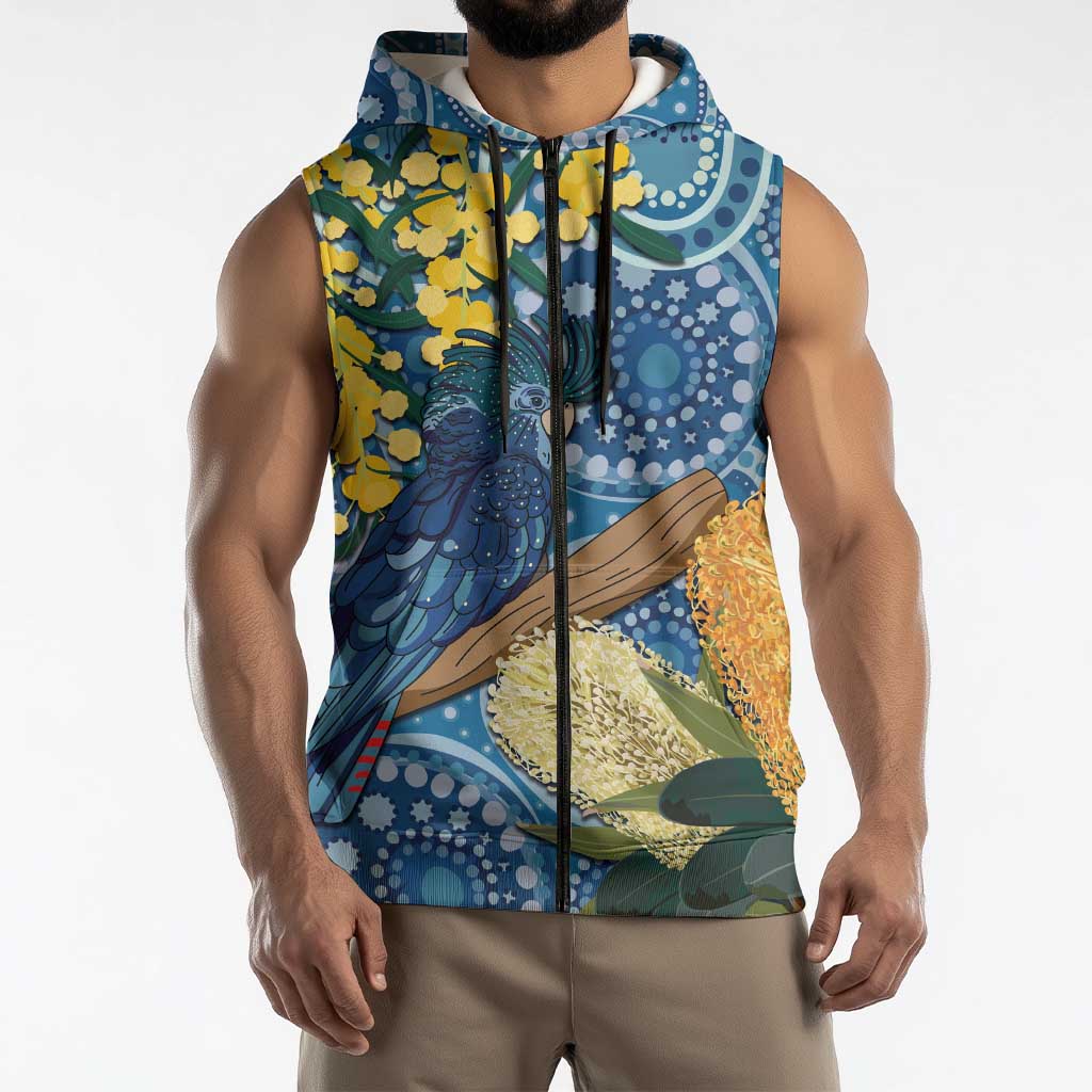 Black Cockatoo Australia Aboriginal Art Sleeveless Zip Hoodie NAIDOC Week - Nature Lovers