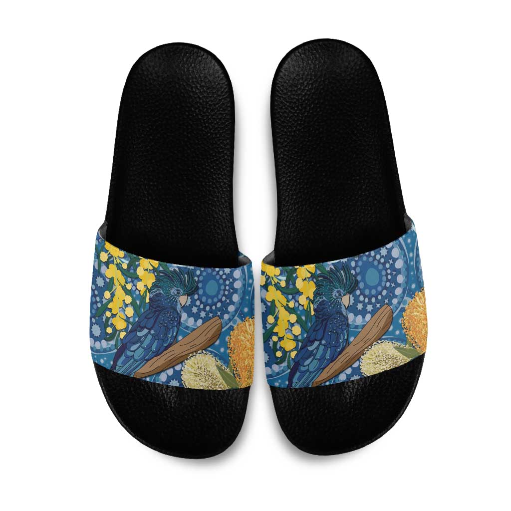 Black Cockatoo Australia Aboriginal Art Slide Sandals NAIDOC Week - Nature Lovers