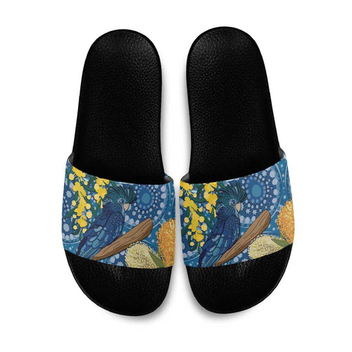 Black Cockatoo Australia Aboriginal Art Slide Sandals NAIDOC Week - Nature Lovers