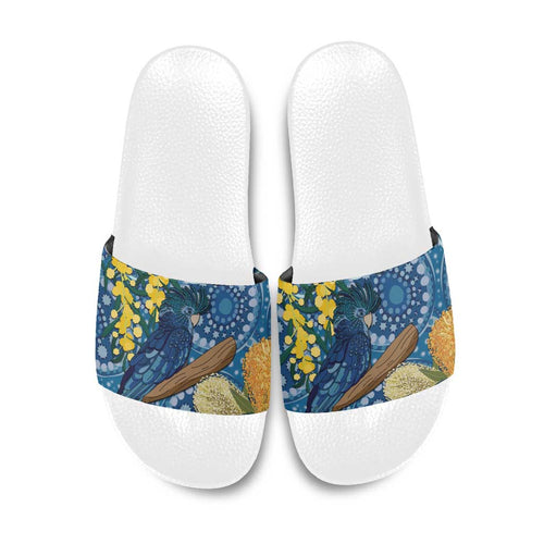 Black Cockatoo Australia Aboriginal Art Slide Sandals NAIDOC Week - Nature Lovers