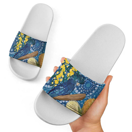 Black Cockatoo Australia Aboriginal Art Slide Sandals NAIDOC Week - Nature Lovers