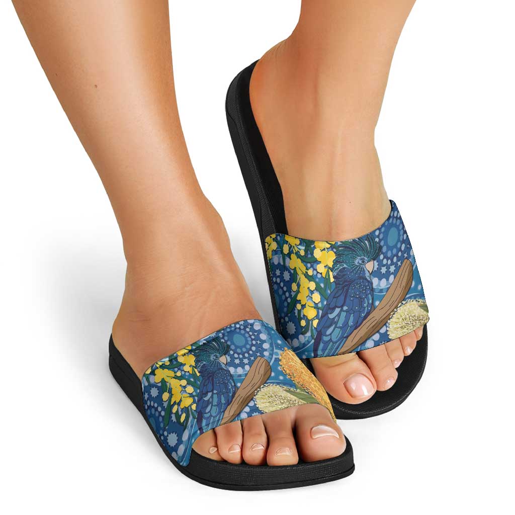 Black Cockatoo Australia Aboriginal Art Slide Sandals NAIDOC Week - Nature Lovers