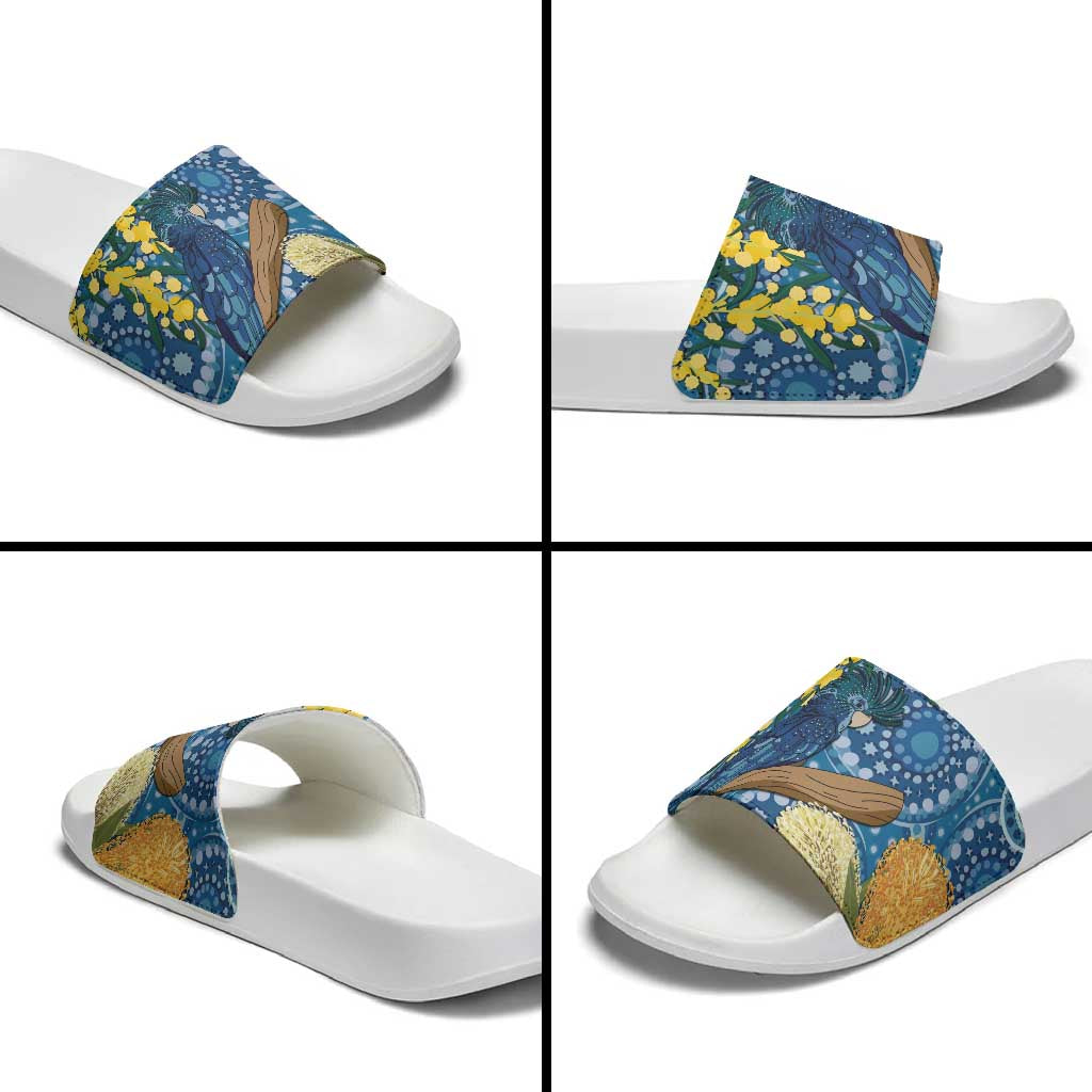 Black Cockatoo Australia Aboriginal Art Slide Sandals NAIDOC Week - Nature Lovers