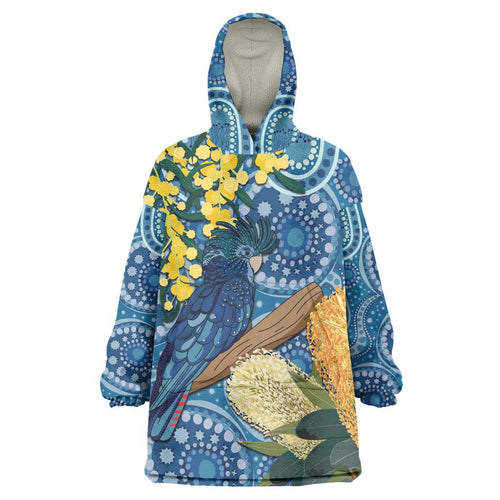 Black Cockatoo Australia Aboriginal Art Wearable Blanket Hoodie NAIDOC Week - Nature Lovers