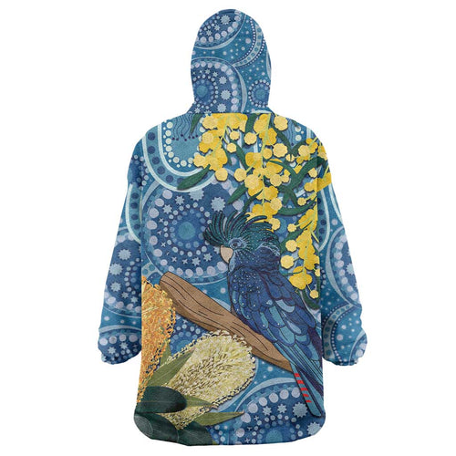 Black Cockatoo Australia Aboriginal Art Wearable Blanket Hoodie NAIDOC Week - Nature Lovers