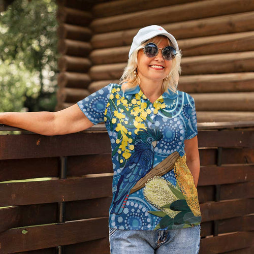 Black Cockatoo Australia Aboriginal Art Women Polo Shirt NAIDOC Week - Nature Lovers