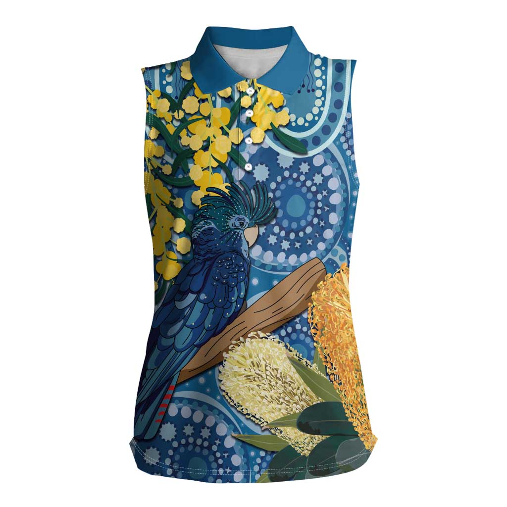 Black Cockatoo Australia Aboriginal Art Women Sleeveless Polo Shirt NAIDOC Week - Nature Lovers