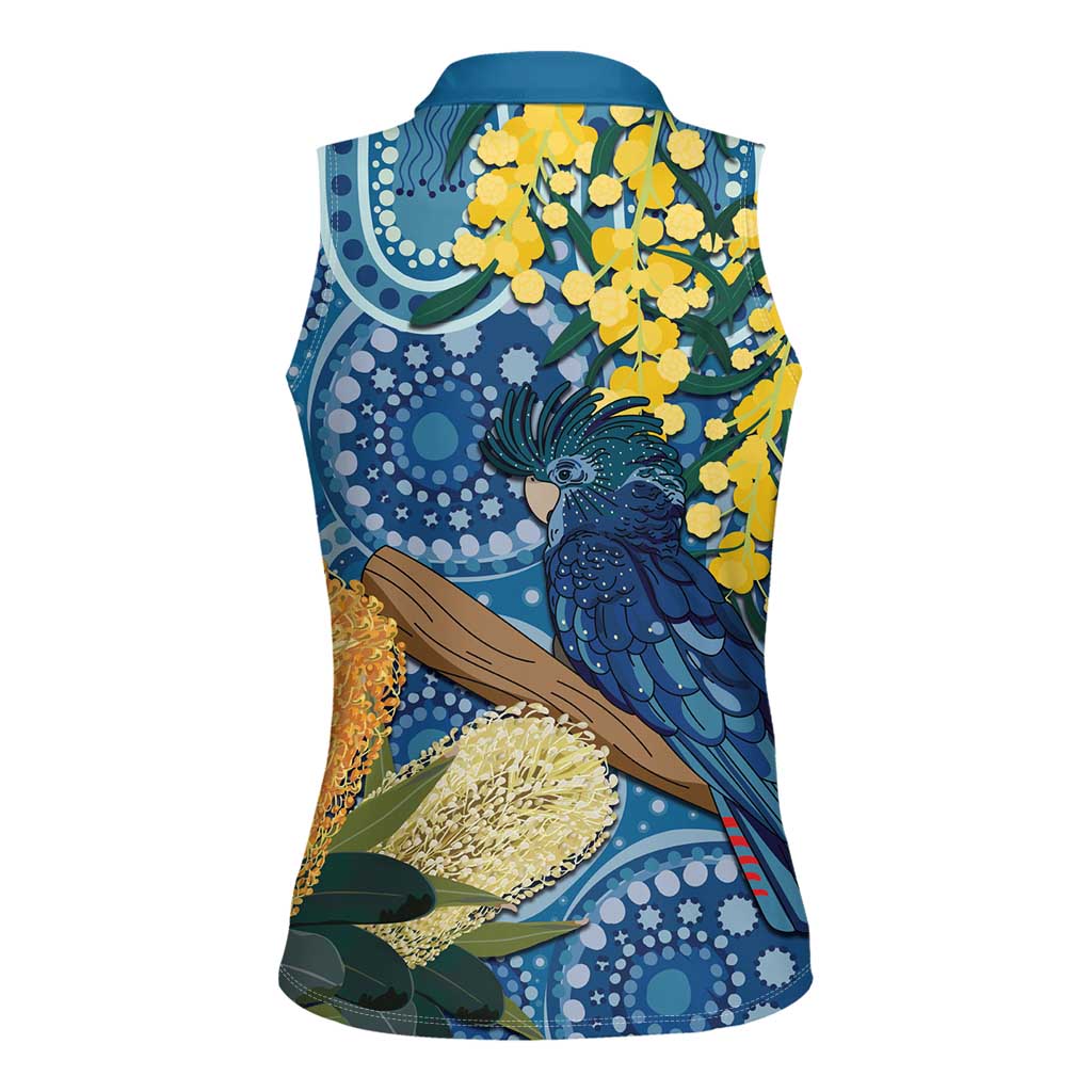 Black Cockatoo Australia Aboriginal Art Women Sleeveless Polo Shirt NAIDOC Week - Nature Lovers