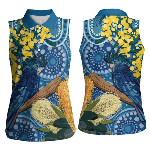 Black Cockatoo Australia Aboriginal Art Women Sleeveless Polo Shirt NAIDOC Week - Nature Lovers