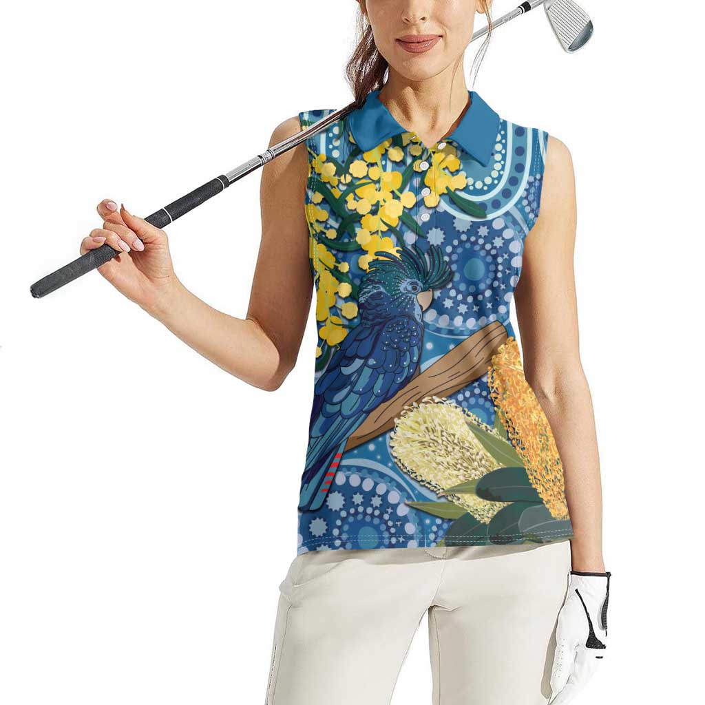 Black Cockatoo Australia Aboriginal Art Women Sleeveless Polo Shirt NAIDOC Week - Nature Lovers