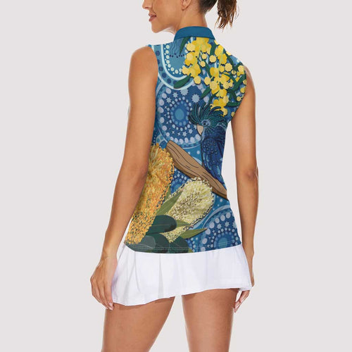Black Cockatoo Australia Aboriginal Art Women Sleeveless Polo Shirt NAIDOC Week - Nature Lovers