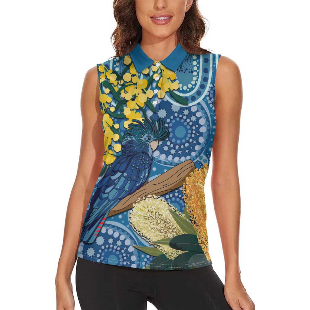 Black Cockatoo Australia Aboriginal Art Women Sleeveless Polo Shirt NAIDOC Week - Nature Lovers