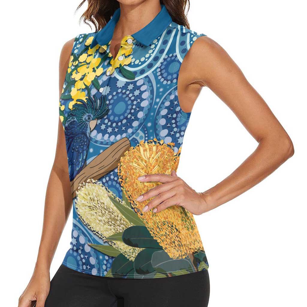 Black Cockatoo Australia Aboriginal Art Women Sleeveless Polo Shirt NAIDOC Week - Nature Lovers